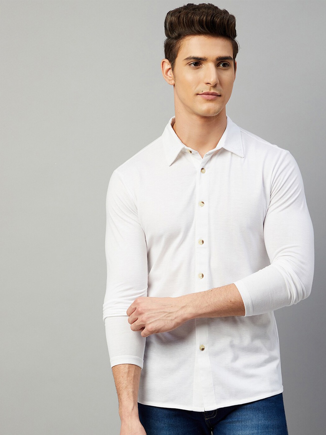 

GRITSTONES Men Comfort Casual Full Sleeve Cotton Shirt, White
