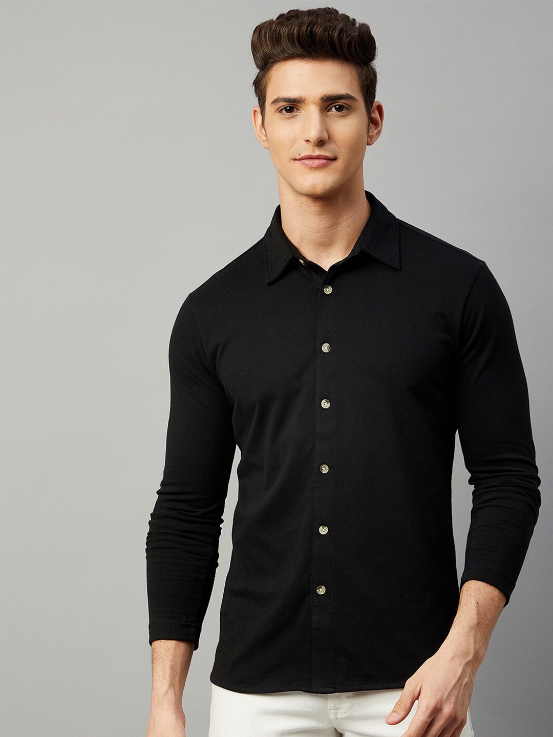 

GRITSTONES Men Comfort Knitted Casual Shirt, Black