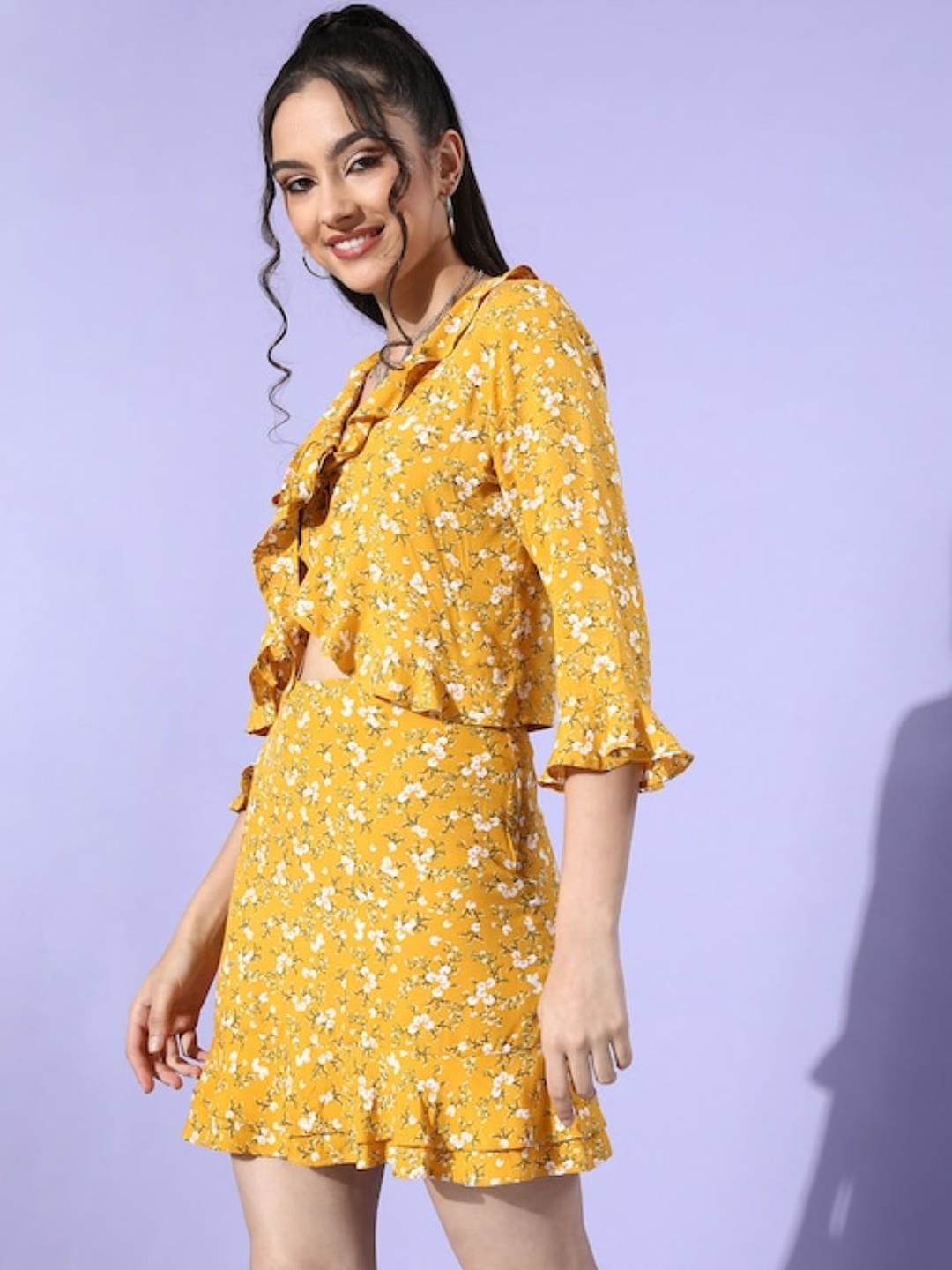 

Sera Printed A-Line Mini Skirt, Yellow