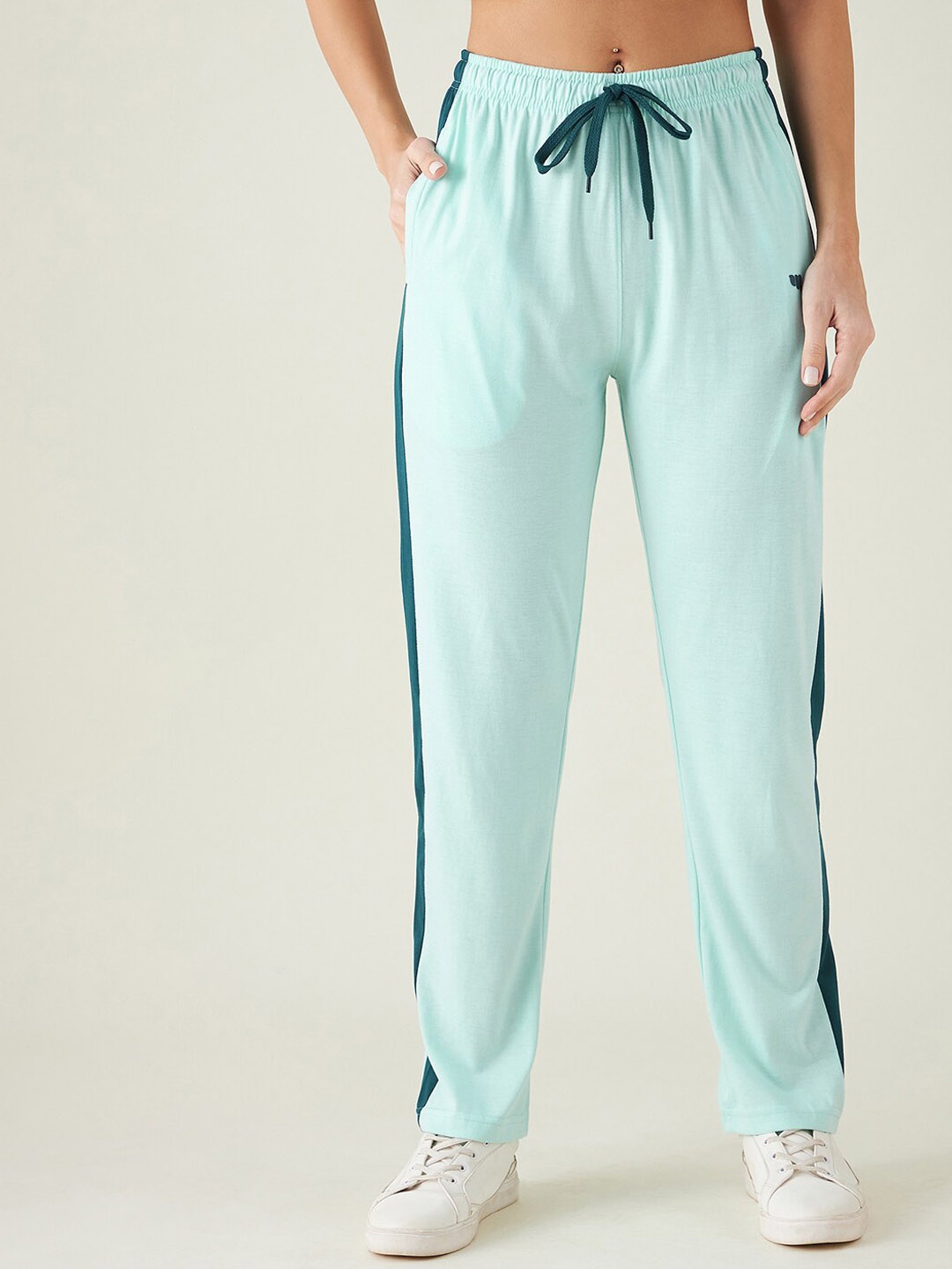 

Modeve Striped Cotton Track Pants, Turquoise blue