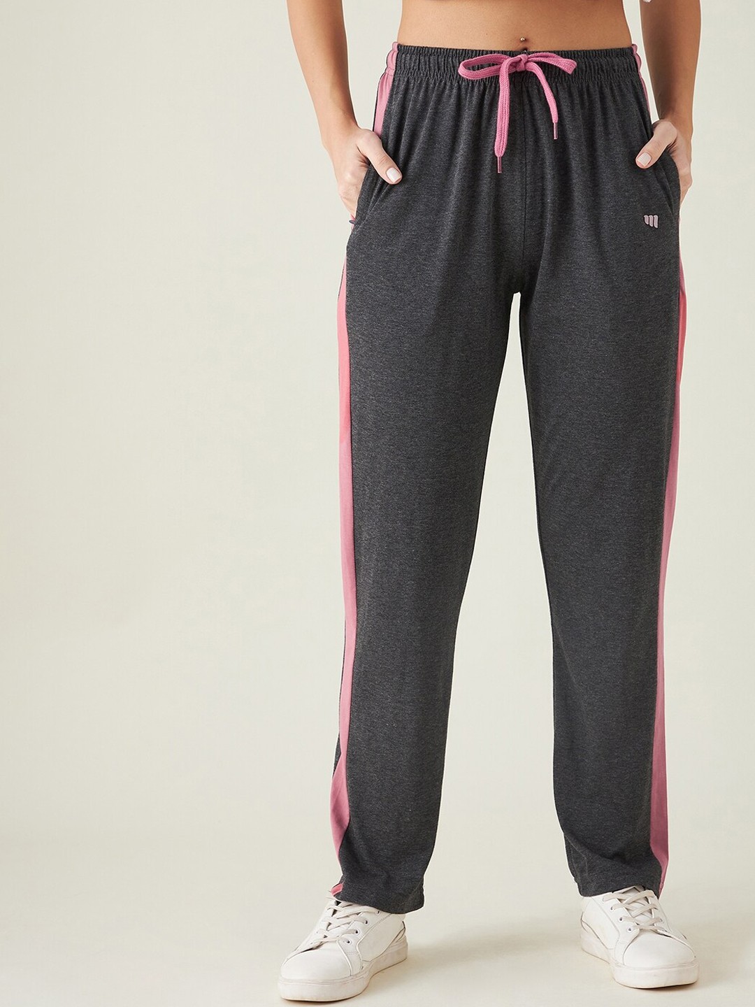 

Modeve Striped Cotton Track Pants, Grey melange