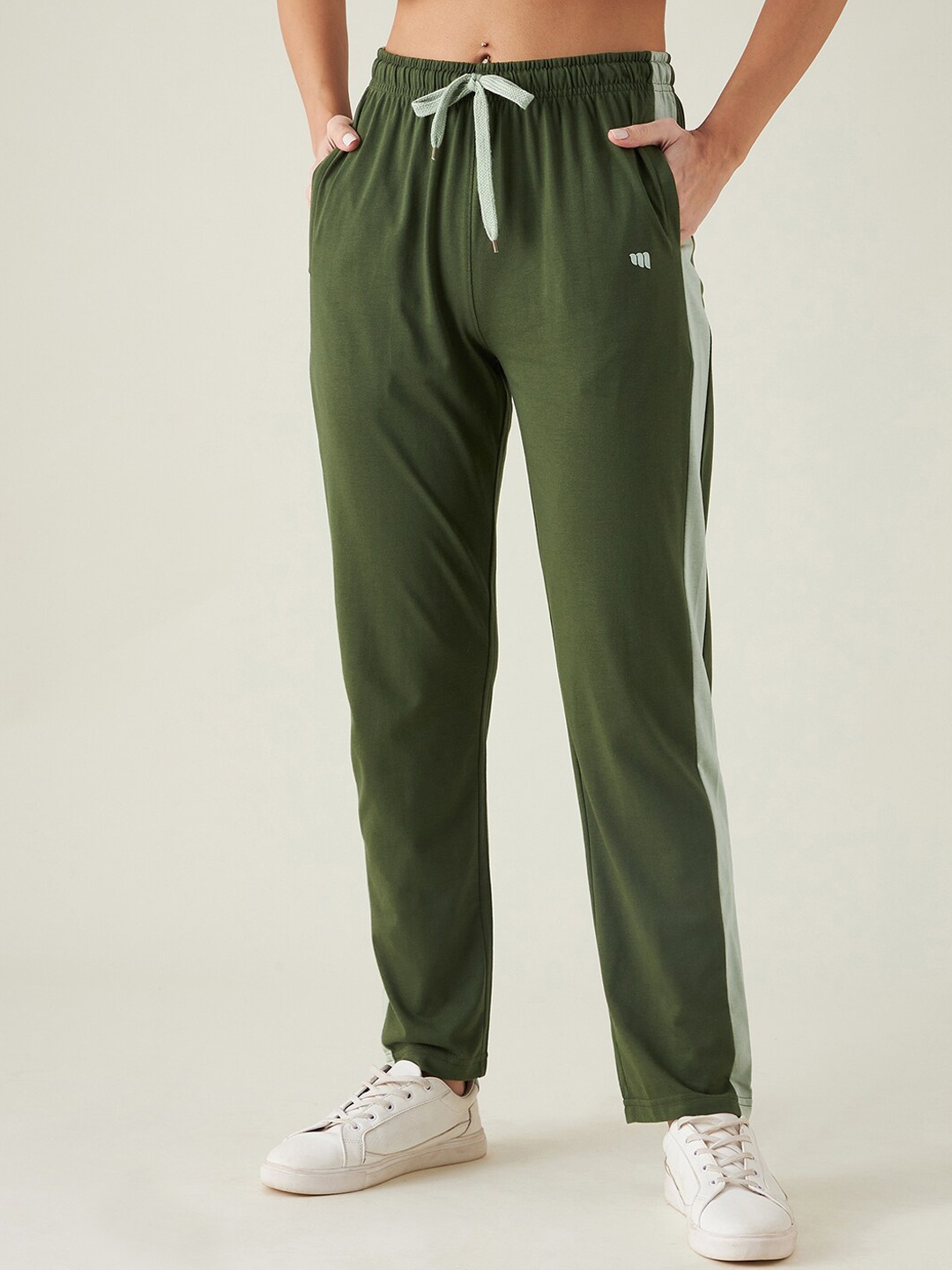 

Modeve Striped Cotton Track Pants, Green