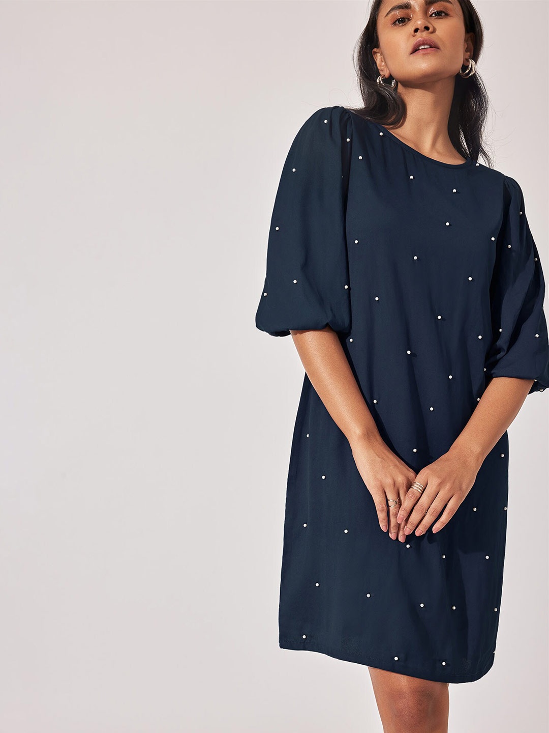 

The Label Life Boat Neck Embellished Crepe T-shirt Dress, Blue