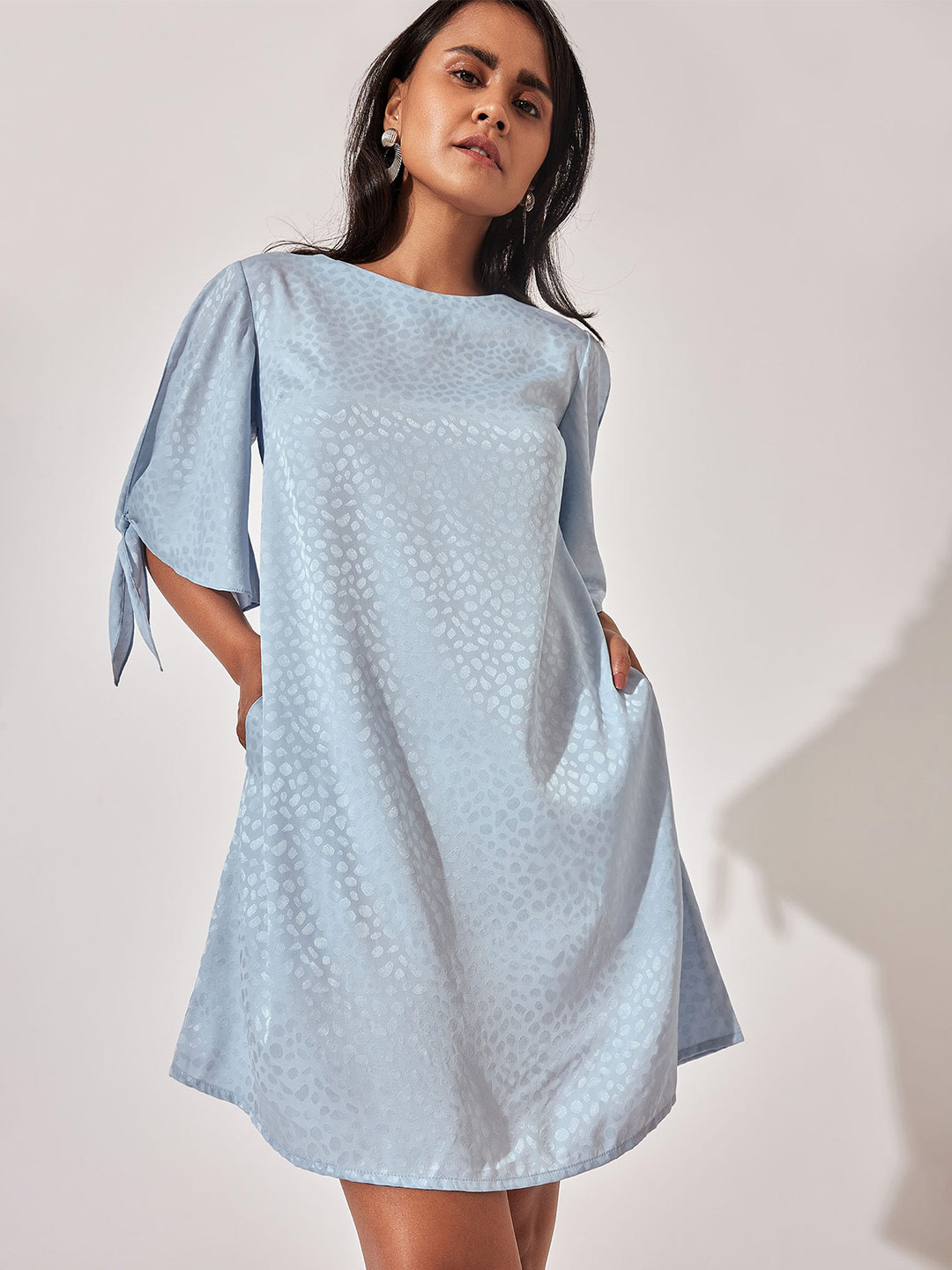 

The Label Life Slit Sleeve Textured Satin A-Line Dress, Blue