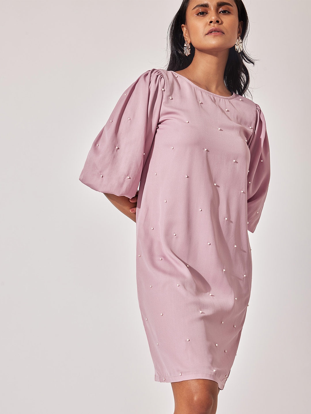 

The Label Life Boat Neck Embellished Cut Outs Crepe Sheath Dress, Pink