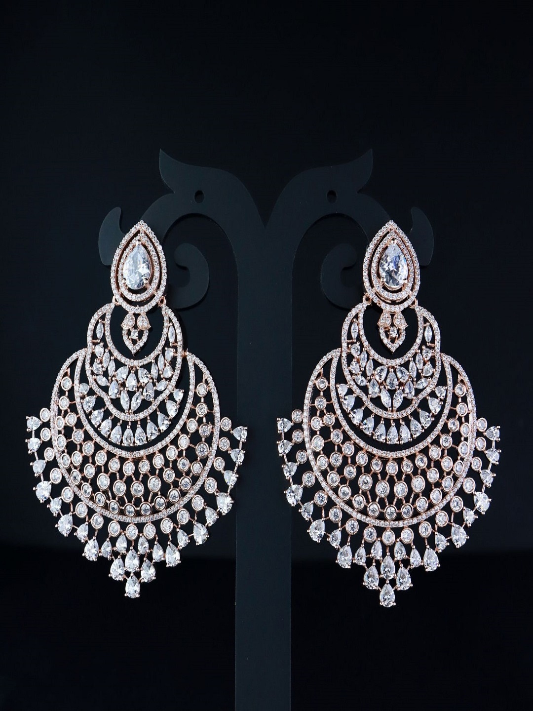 

I Jewels Rose Gold Plated Contemporary Chandbalis Earrings