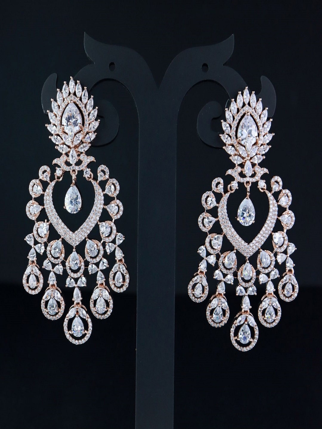 

I Jewels Rose Gold-Plated AD Stone studded Contemporary Drop Earrings, White