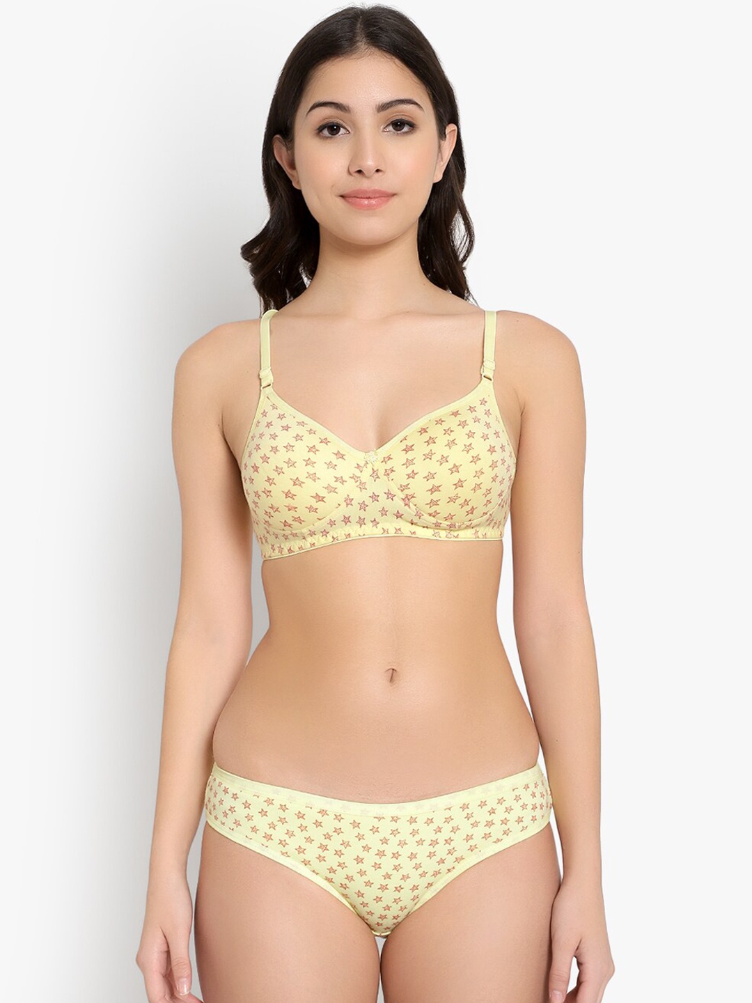 

KYODO Star Printed Cotton Lightly Padded Lingerie Set, Yellow
