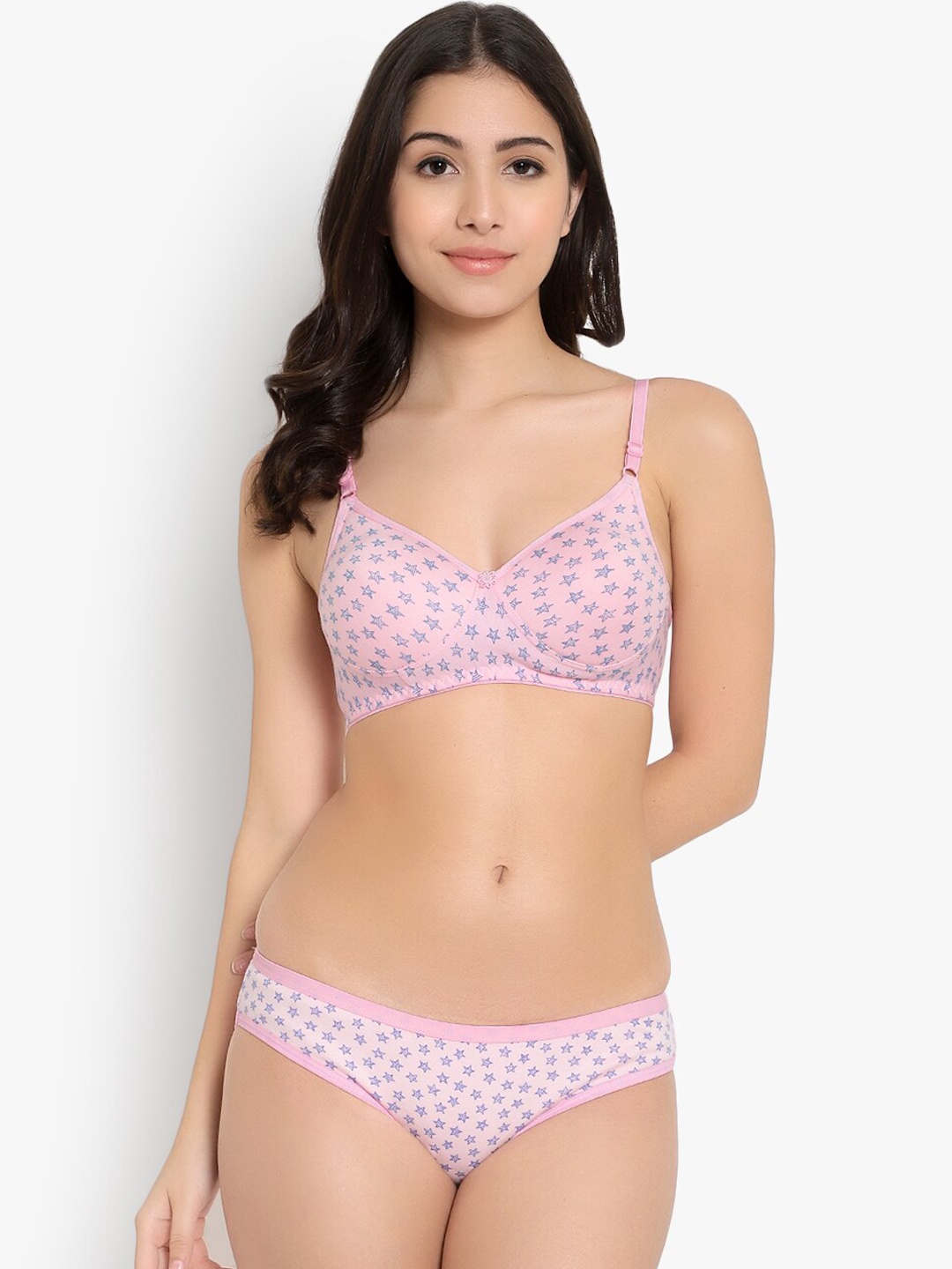 

KYODO Star Printed Cotton Lightly Padded Lingerie Set, Pink