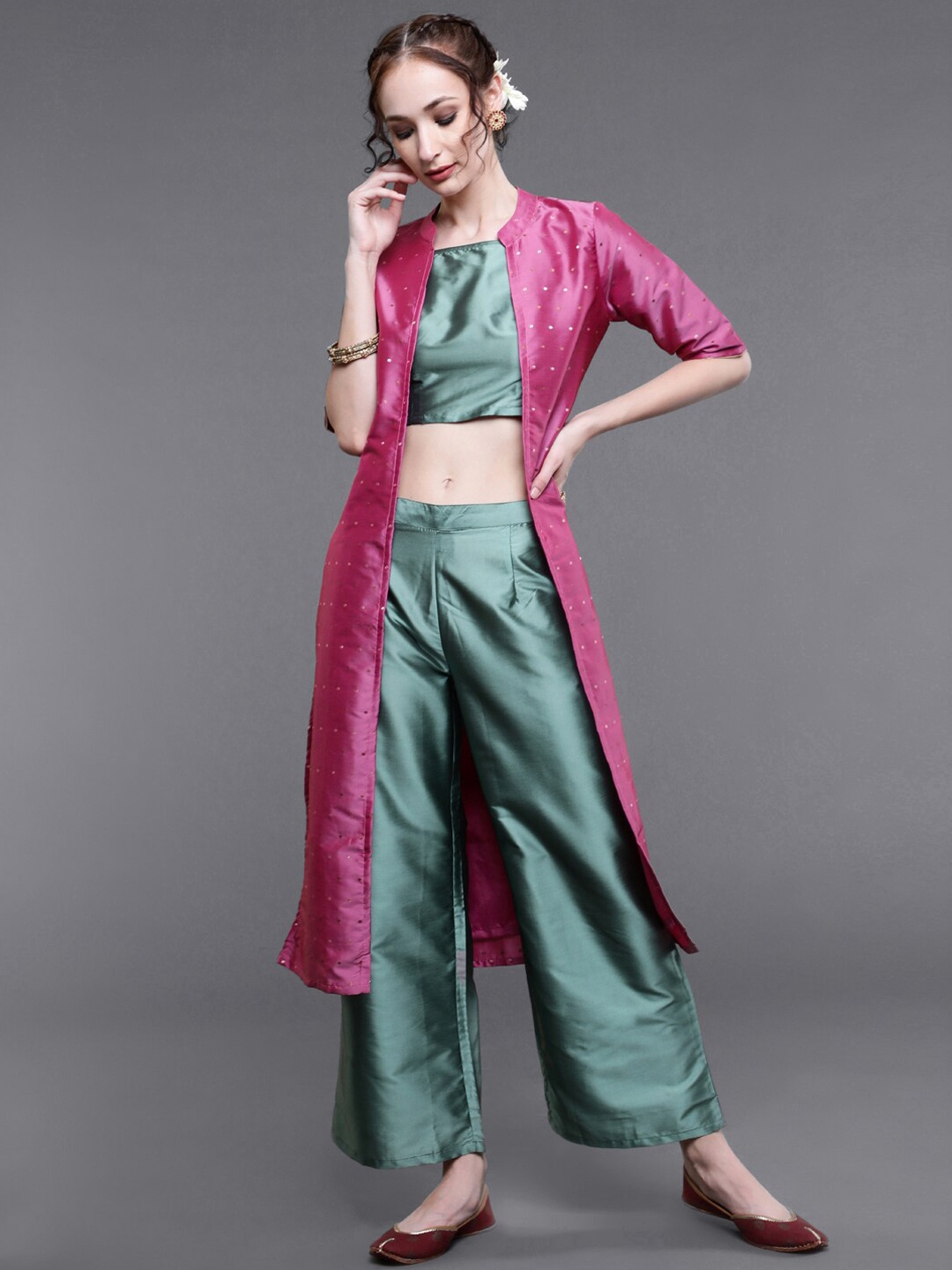 

saubhagya Women Top & Palazzo With Jacket, Pink