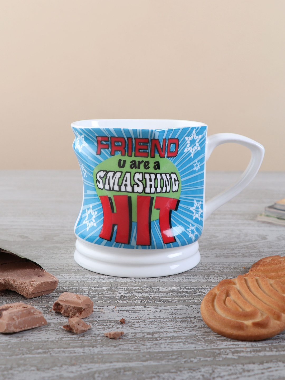 

Archies White & Blue 2 Pcs Text or Slogans Printed Ceramic Glossy Mugs