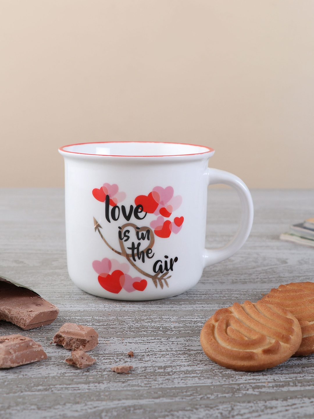 

Archies White & Red 2 Pcs Text or Slogans Printed Ceramic Glossy Mugs