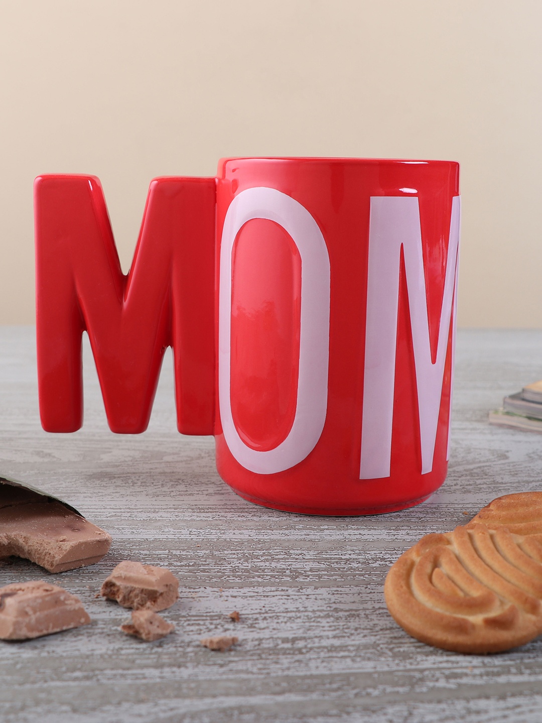 

Archies Red & White 2 Pcs Printed Ceramic Glossy M Handle Mugs