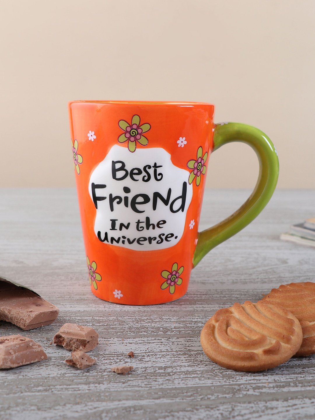 

Archies Orange & Green 2 Pcs Text or Slogans Printed Ceramic Glossy Mugs