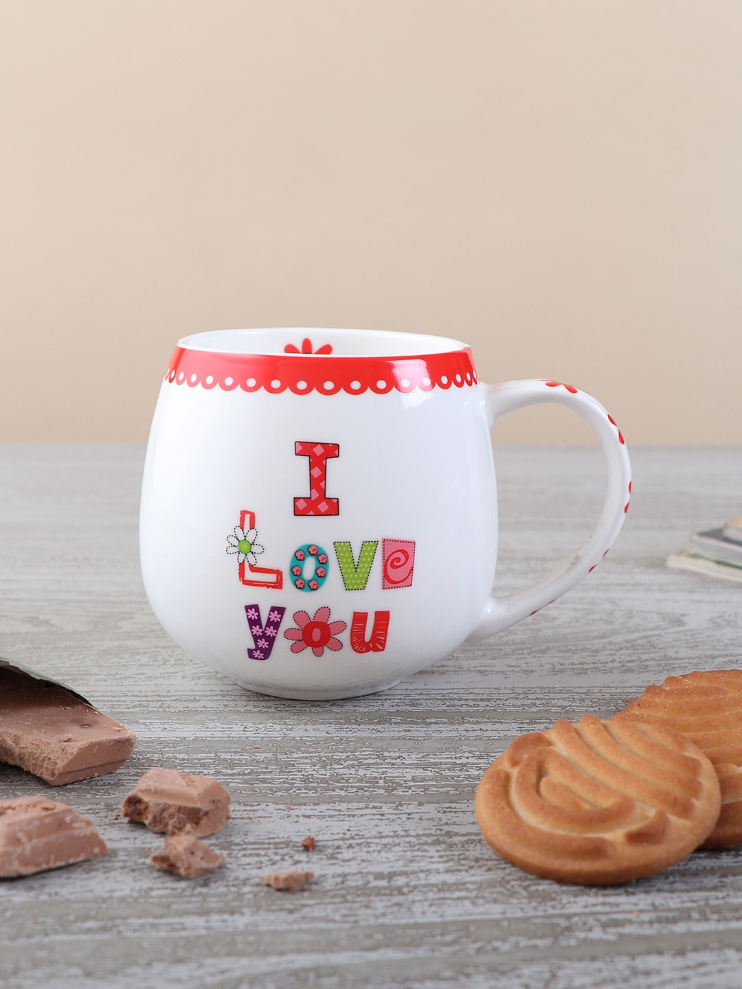 

Archies White & Red 2 Pcs Text or Slogans Printed Ceramic Glossy Mugs
