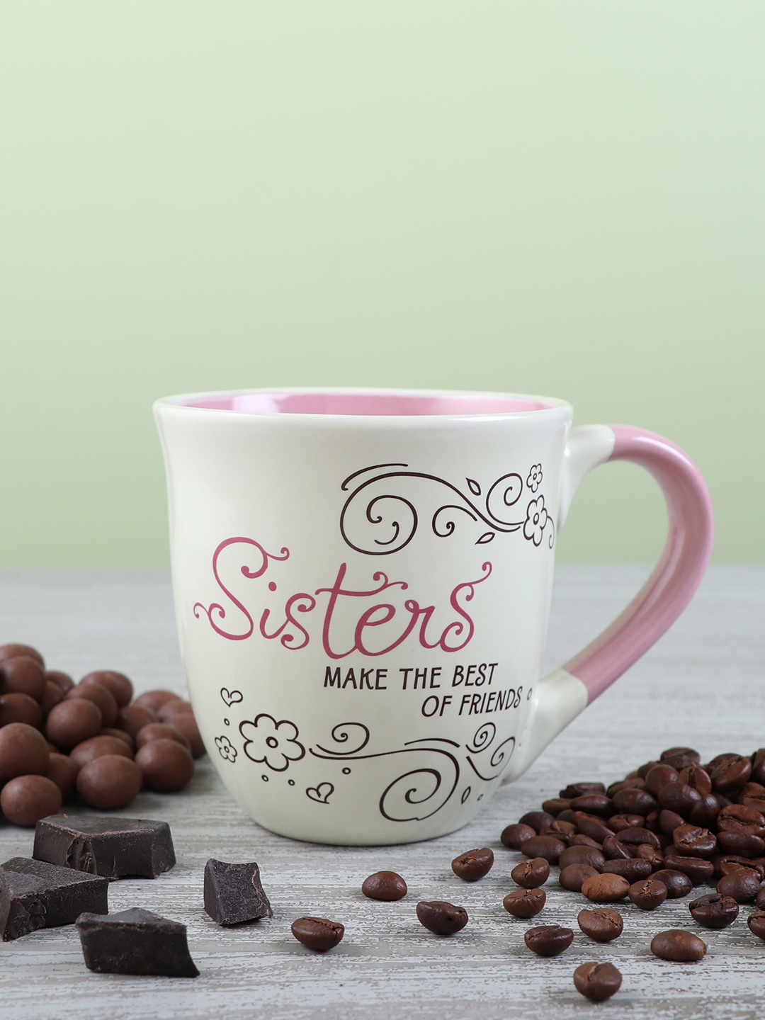 

Archies White & Pink 2 Pcs Text or Slogans Printed Ceramic Glossy Mugs