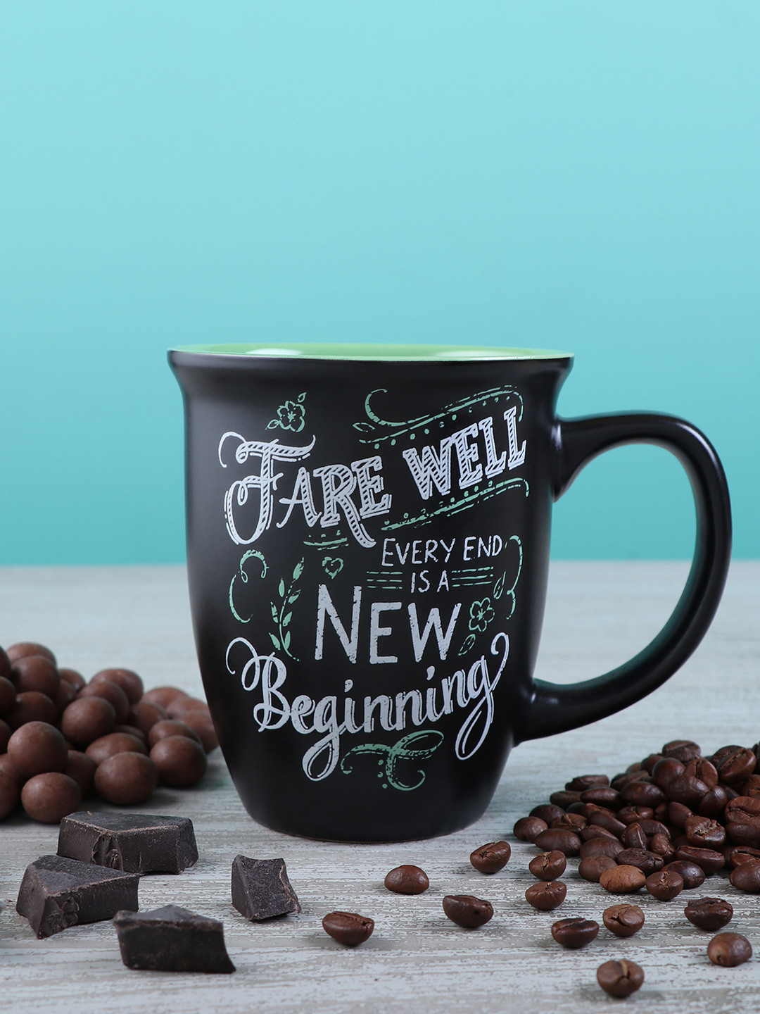 

Archies Black & Green 2 Pcs Text or Slogans Printed Ceramic Glossy Mugs