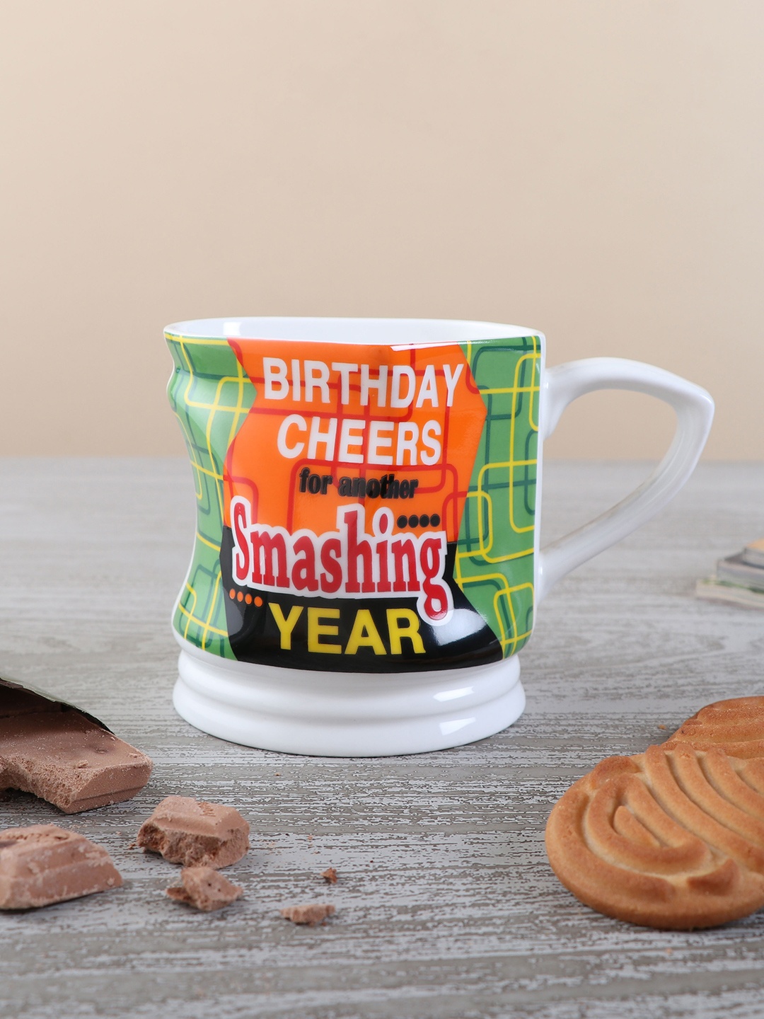 

Archies Green & Orange 2 Pcs Text or Slogans Printed Ceramic Glossy Mugs