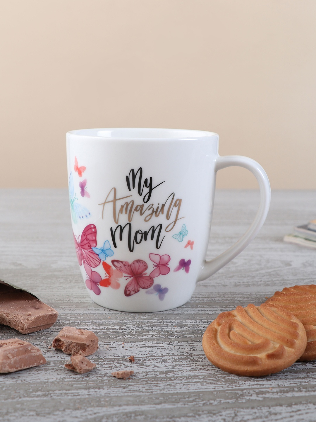 

Archies White & Pink 2 Pcs Text or Slogans Printed Ceramic Glossy Mugs
