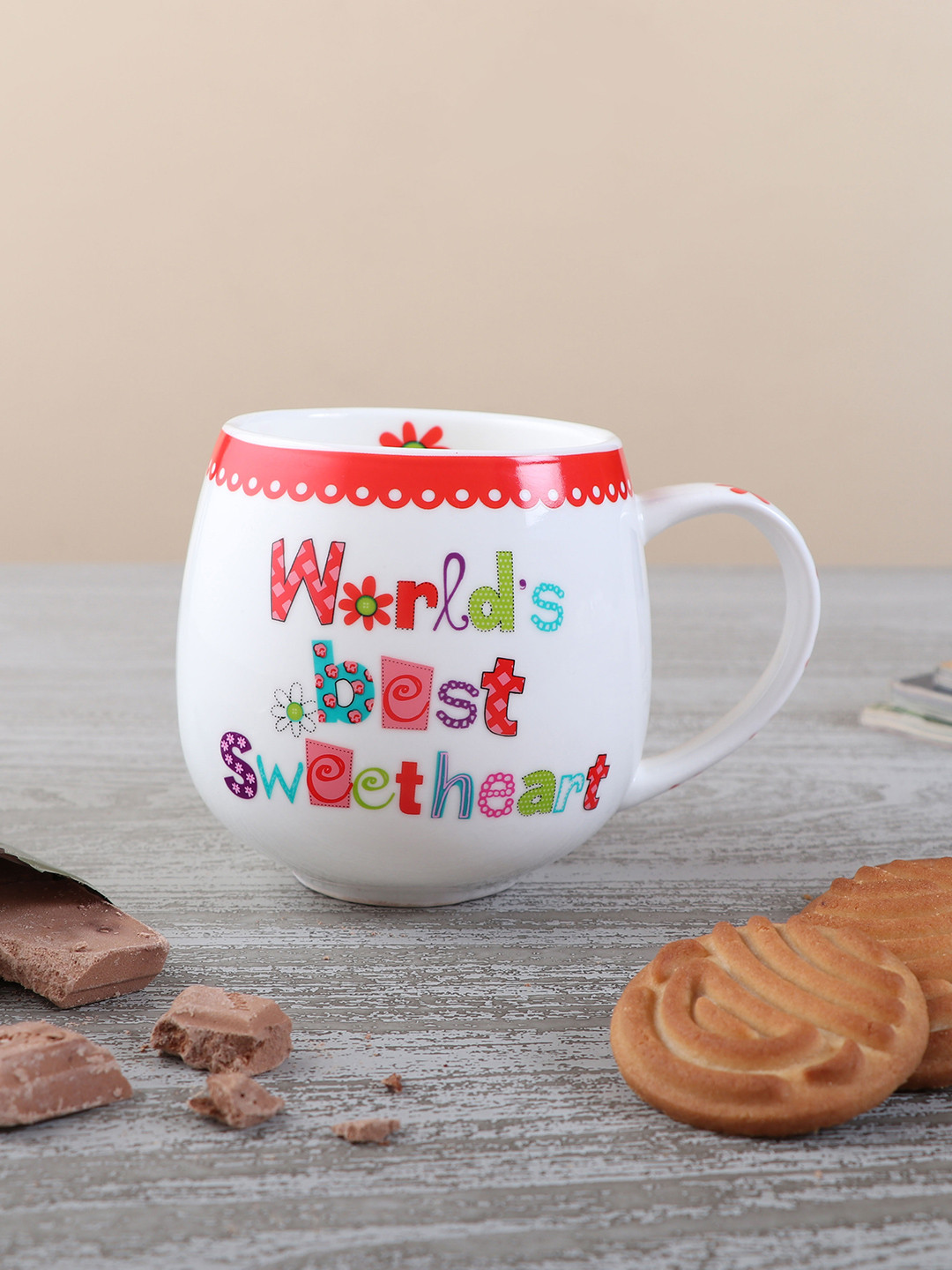 

Archies White & Red 2 Pcs Text or Slogans Printed Ceramic Glossy Mugs