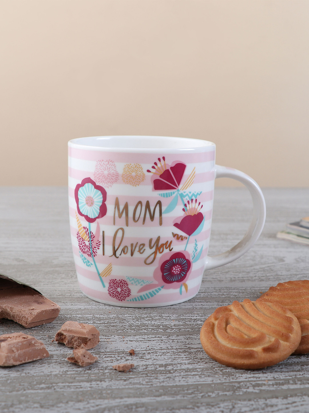 

Archies White & Pink 2 Pcs Text or Slogans Printed Ceramic Glossy Mugs