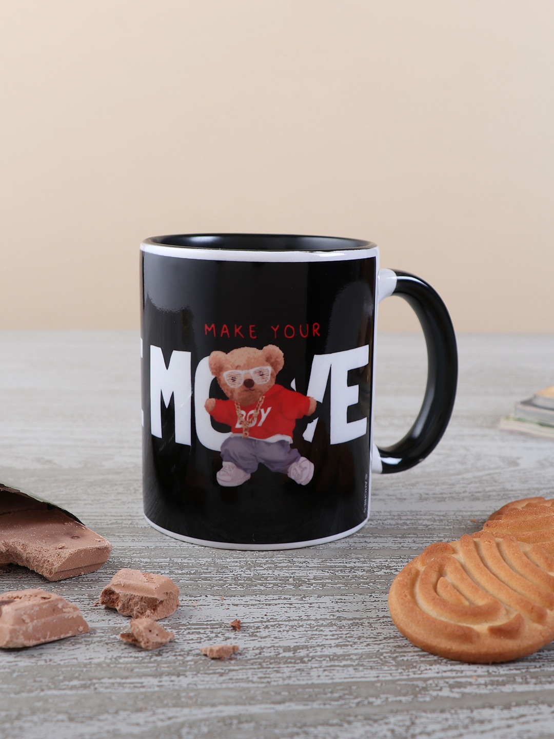 

Archies Black & White 2 Pcs Text or Slogans Printed Ceramic Glossy Mugs