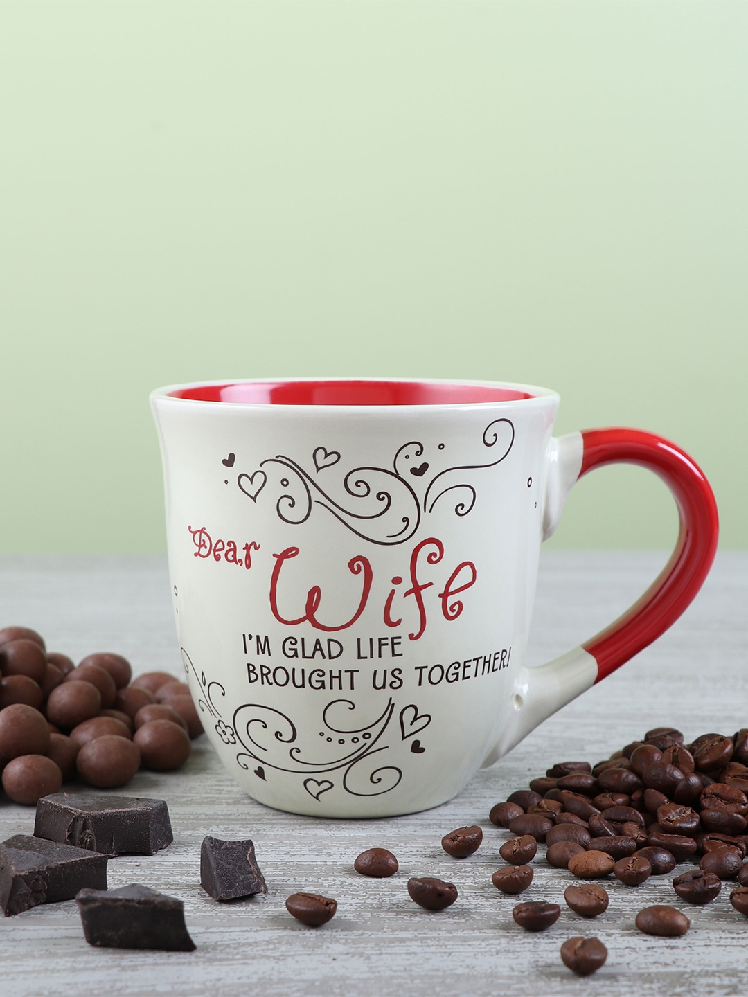 

Archies Red & Off White 2 Pcs Text or Slogans Printed Ceramic Glossy Mugs