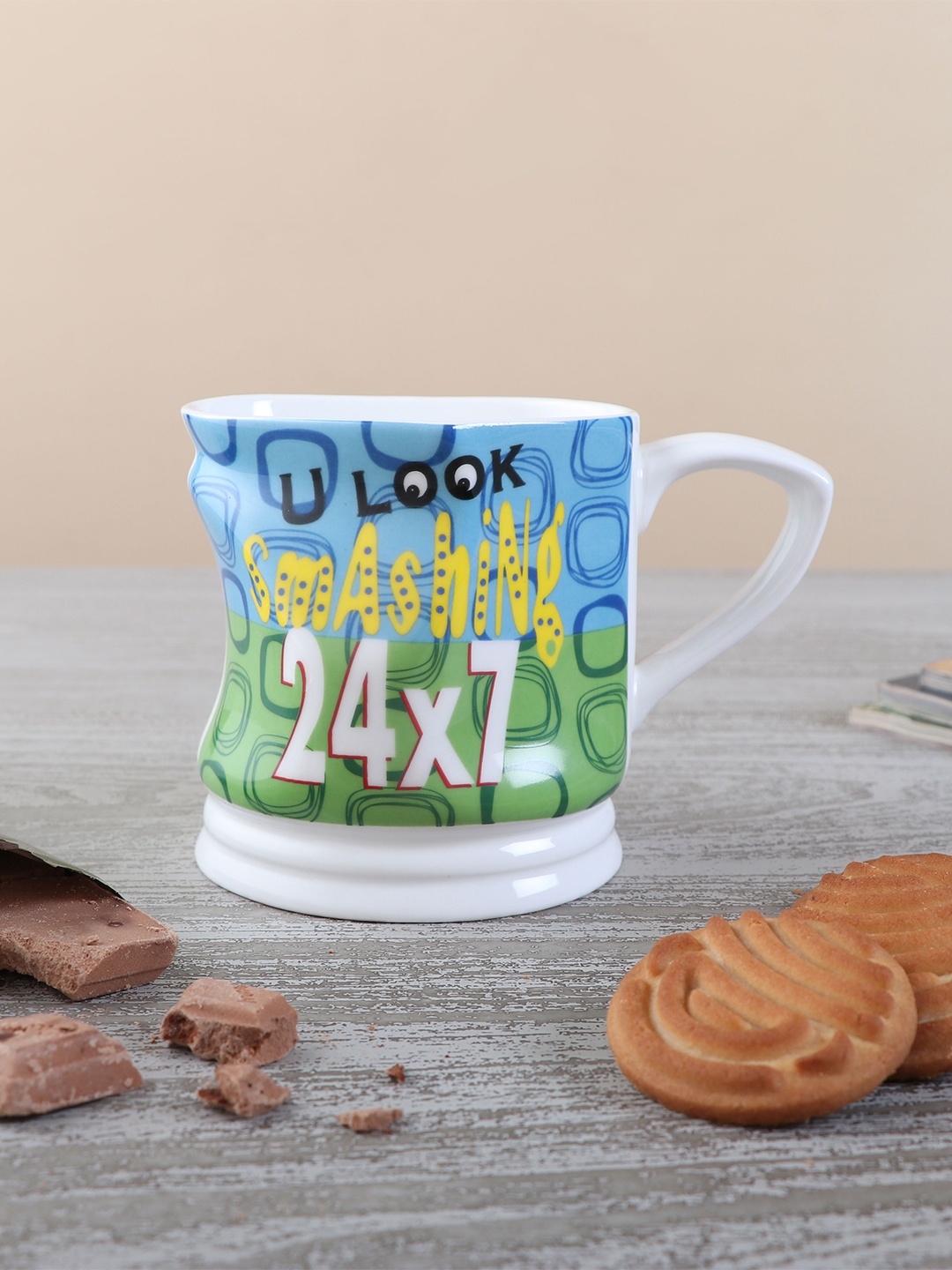 

Archies Blue & White 2 Pcs Text or Slogans Printed Ceramic Glossy Mugs