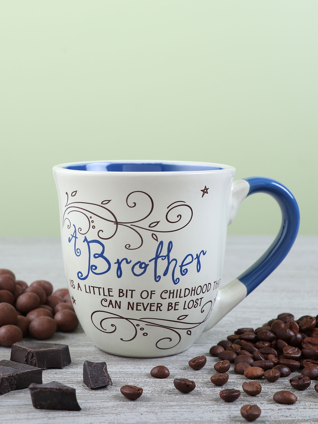 

Archies Off White & Blue 2 Pcs Text or Slogans Printed Ceramic Glossy Mugs
