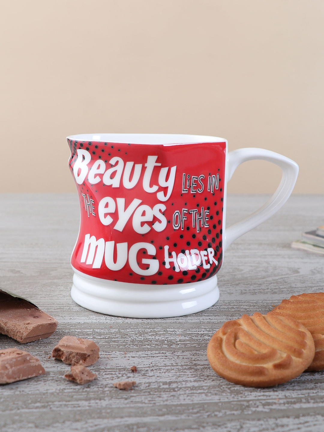 

Archies White & Red 2 Pcs Text or Slogans Printed Ceramic Glossy Mugs