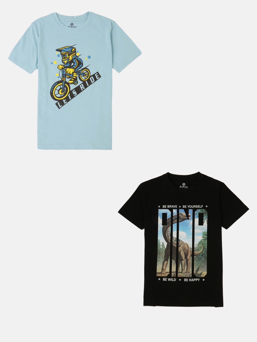 

PIPIN Pack Of 2 Boys Graphic Printed Cotton T-shirts, Black