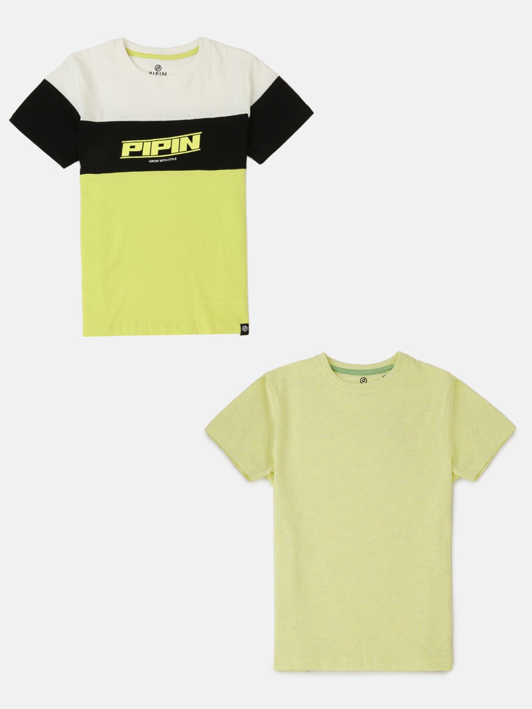 

PIPIN Boys Pack Of 2 Typography Printed Cotton T-shirt, Yellow