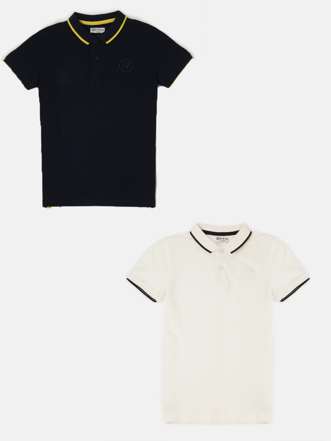 

PIPIN Boys Pack Of 2 Polo Collar Cotton T-shirt, Off white