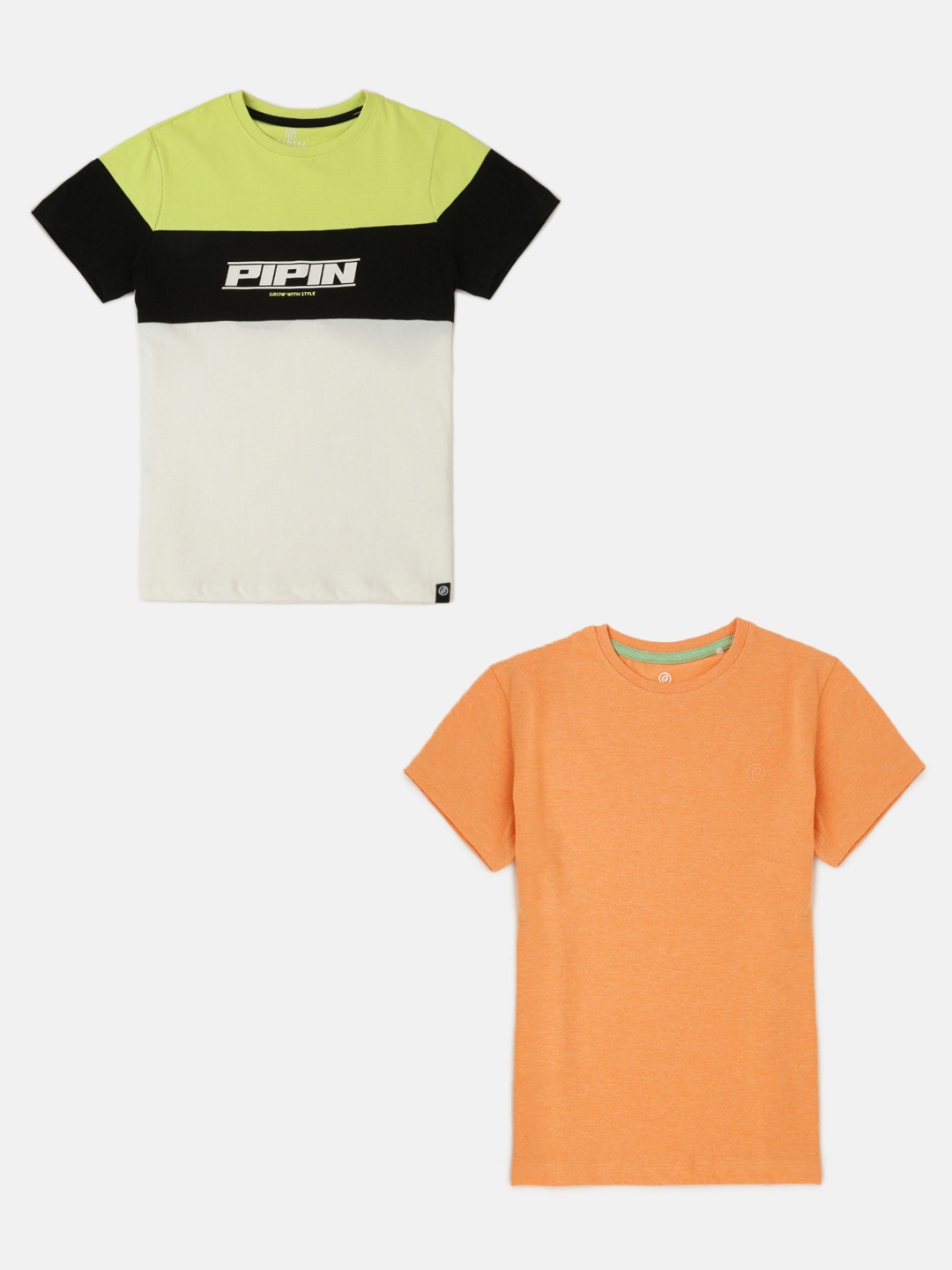 

PIPIN Boys Pack Of 2 Round Neck Cotton T-shirt, Orange