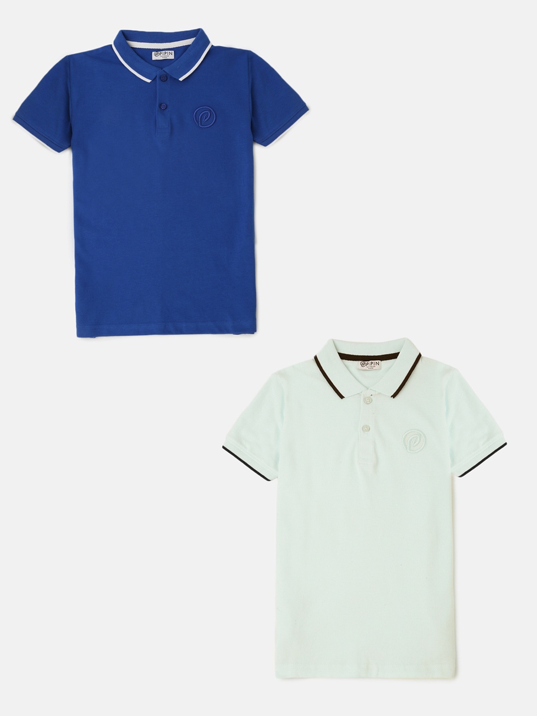 

PIPIN Boys Pack Of 2 Polo Collar Cotton T-shirt, Blue