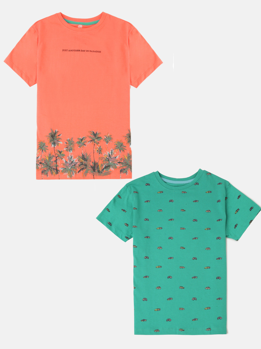 

PIPIN Boys Pack Of 2 Graphic Printed Cotton T-shirt, Green