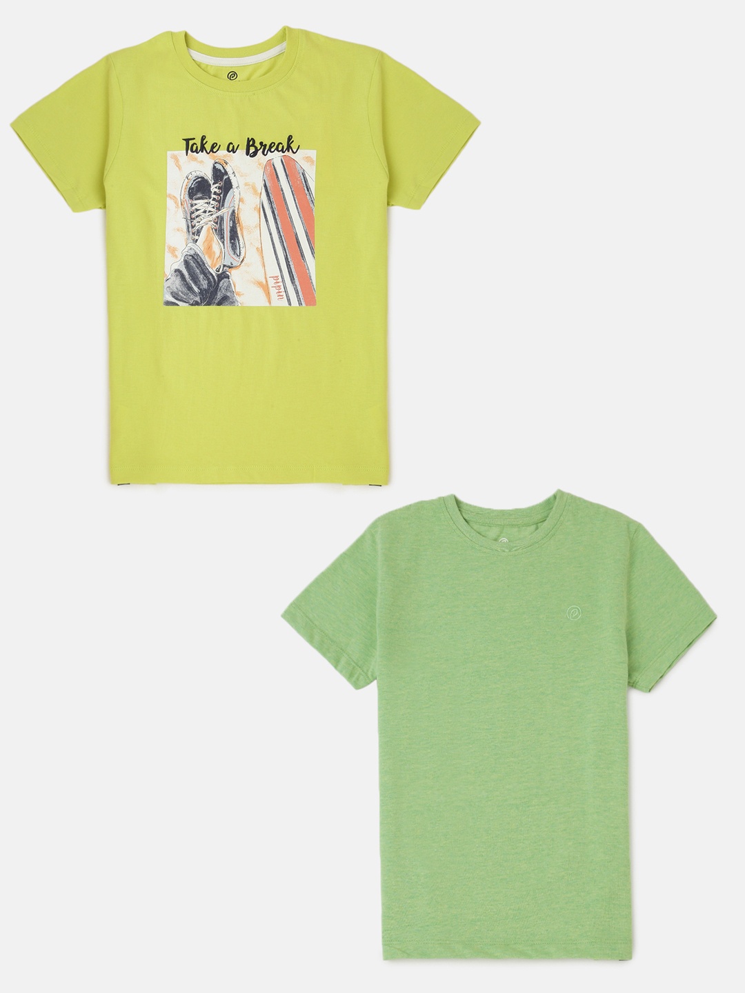 

PIPIN Boys Pack of 2 Graphic Printed Cotton T-shirt, Lime green