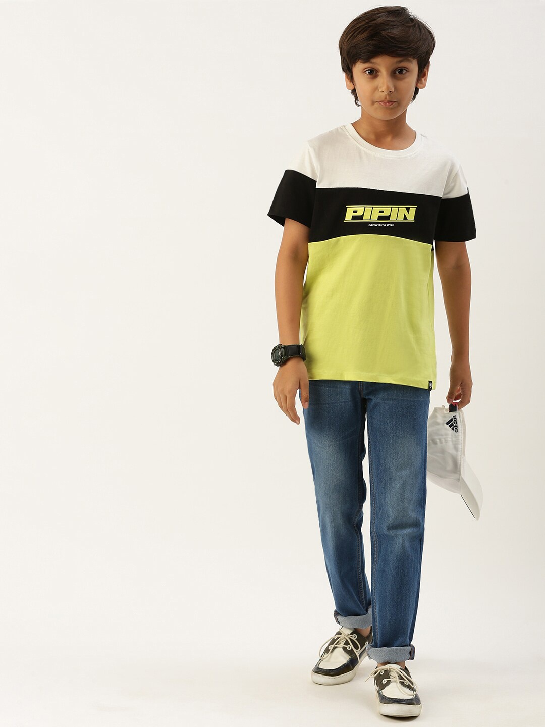 

PIPIN Boys Pack of 2 Round Neck Cotton T-shirt, Yellow
