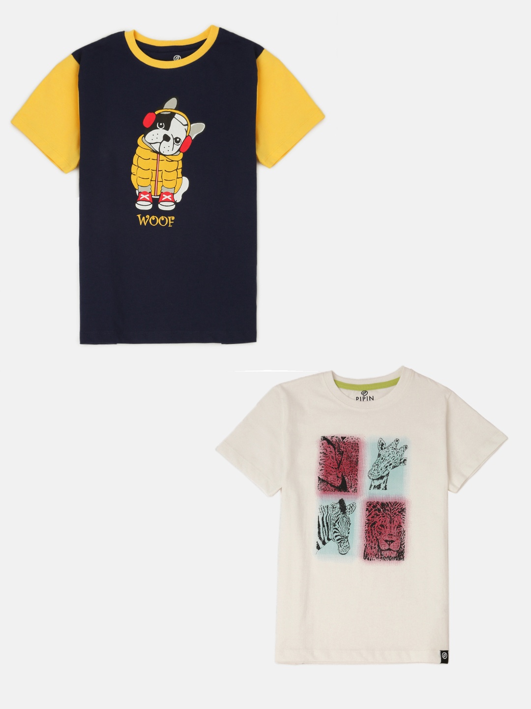 

PIPIN Boys Pack of 2 Round Neck Cotton T-shirt, Off white