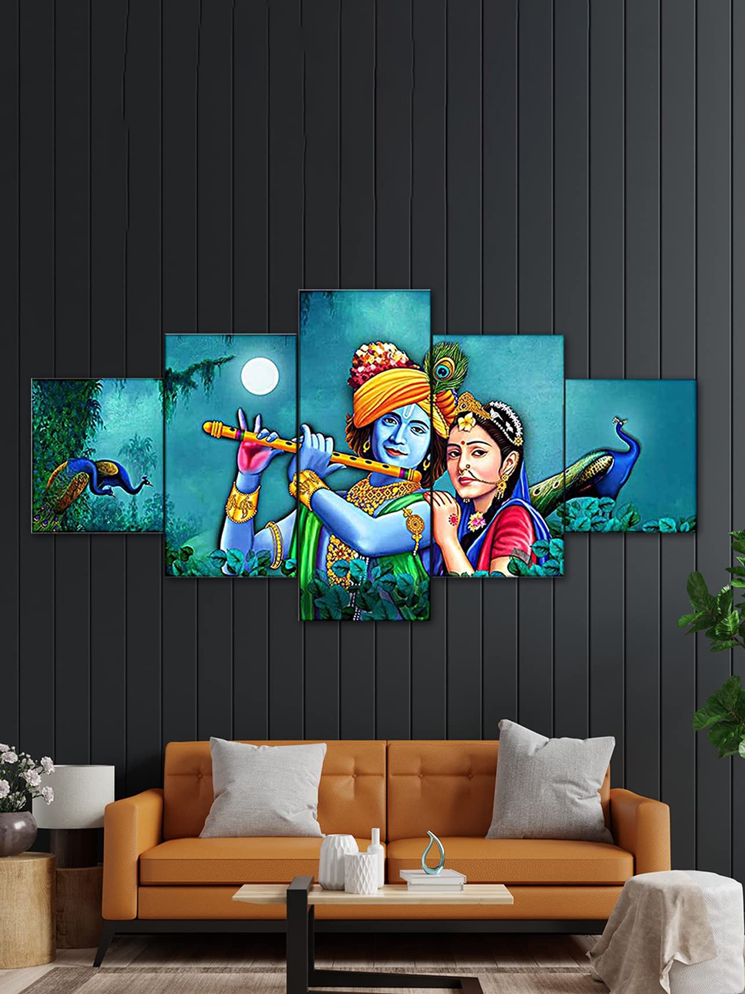 

Perpetual Blue & Green 5 Pcs 3D Radha Krishna Painting Wall Art