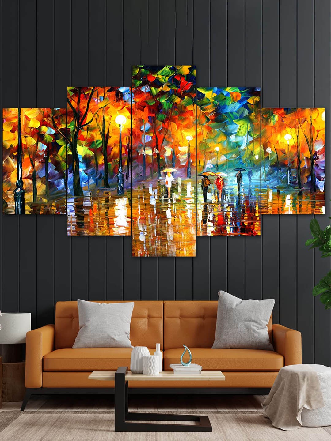 

Perpetual Modern Orange & Blue 5 Pcs Scenery Painting Wall Art