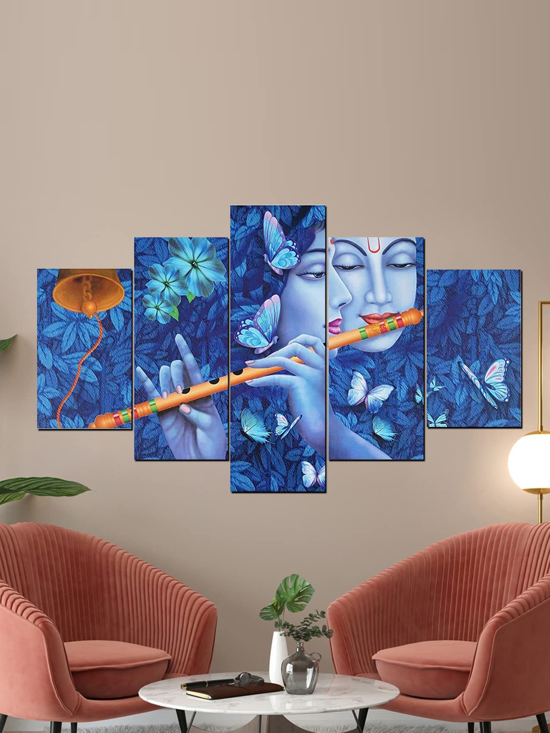 

Perpetual Set Of 5 Blue Radha Krishna Wall Paintings