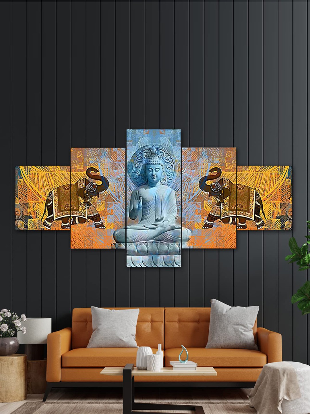 

Perpetual Blue & Yellow 5 Pcs 3D Buddha Painting Wall Art