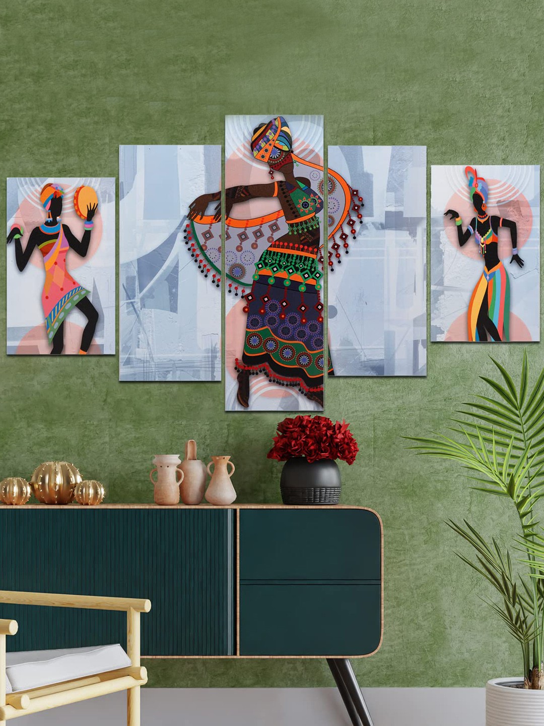 

Perpetual Multicolored Set Of 5 African Lady Painting 3d Scenery Wall Art, Multi