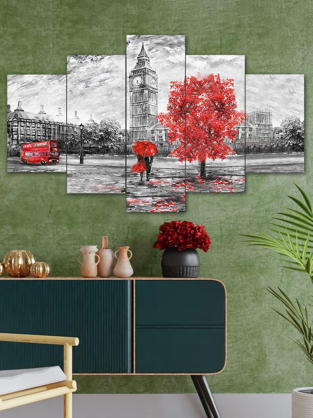 

Perpetual Modern Grey & Red 5 Pcs 3D Scenery Painting Wall Art