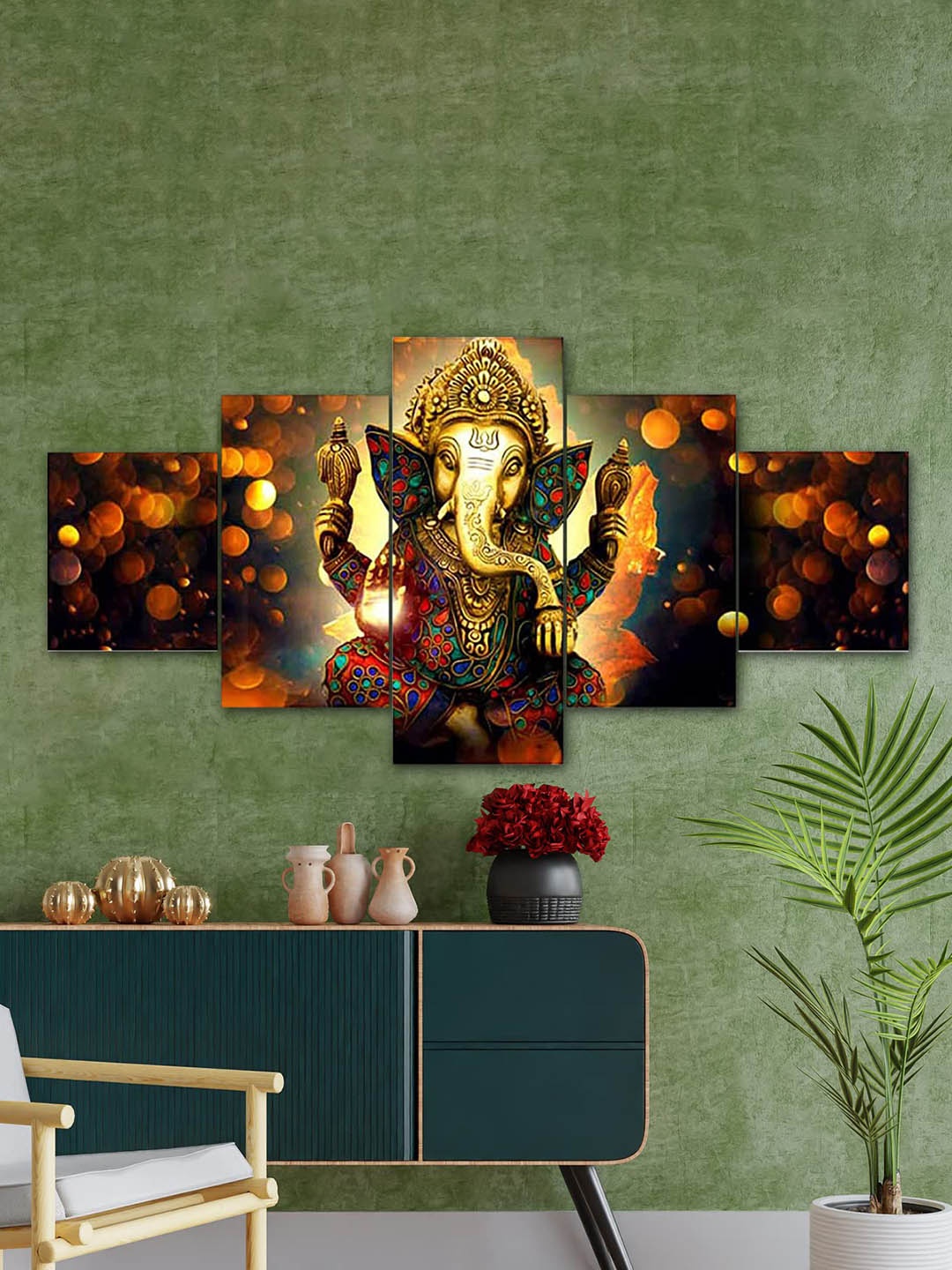 

Perpetual Multicolored Set Of 5 Ganesha Painting 3d Scenery Wall Art, Multi