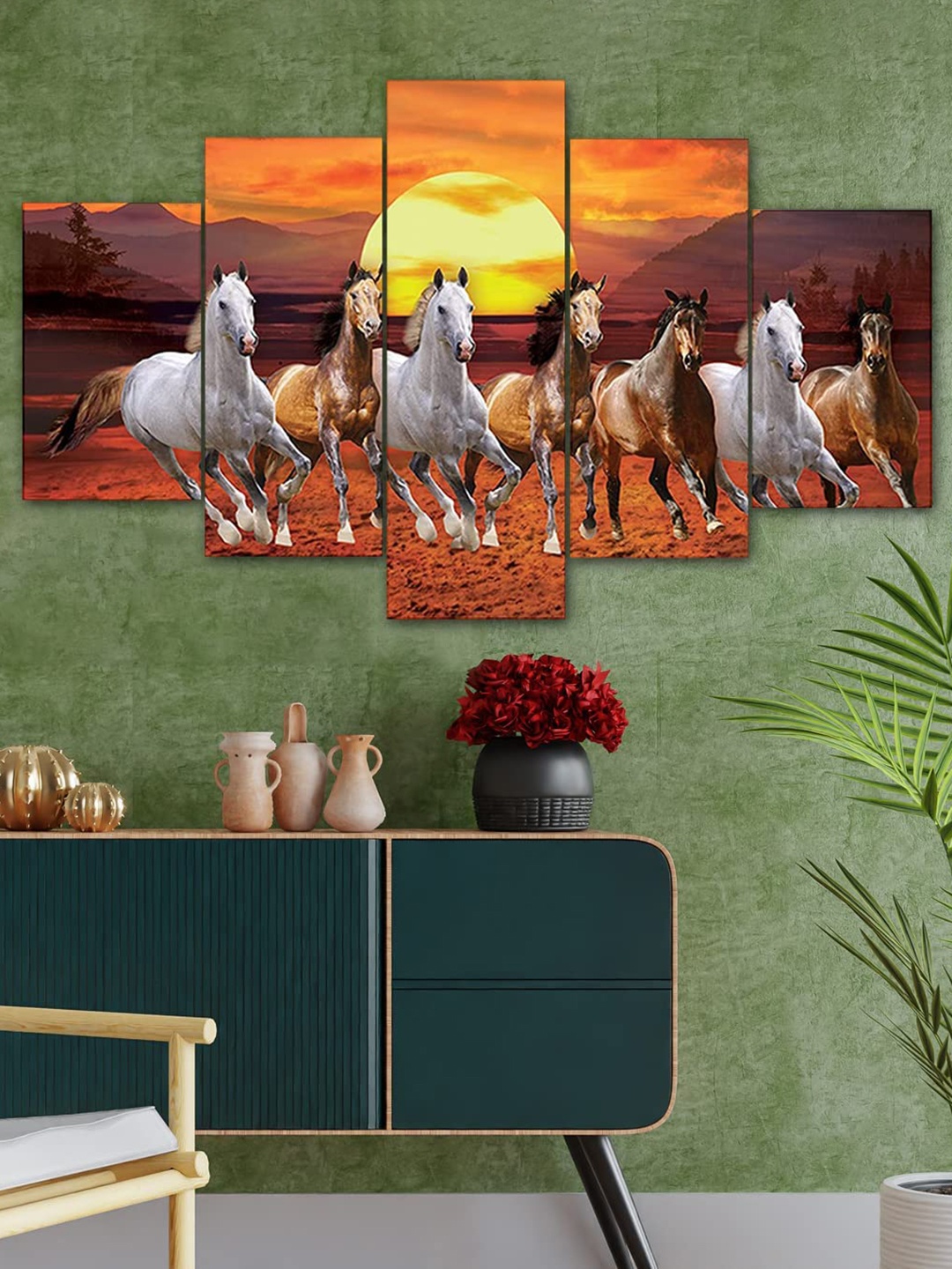 

Perpetual White & Orange 5 Pcs 3D Horse Painting wall Art