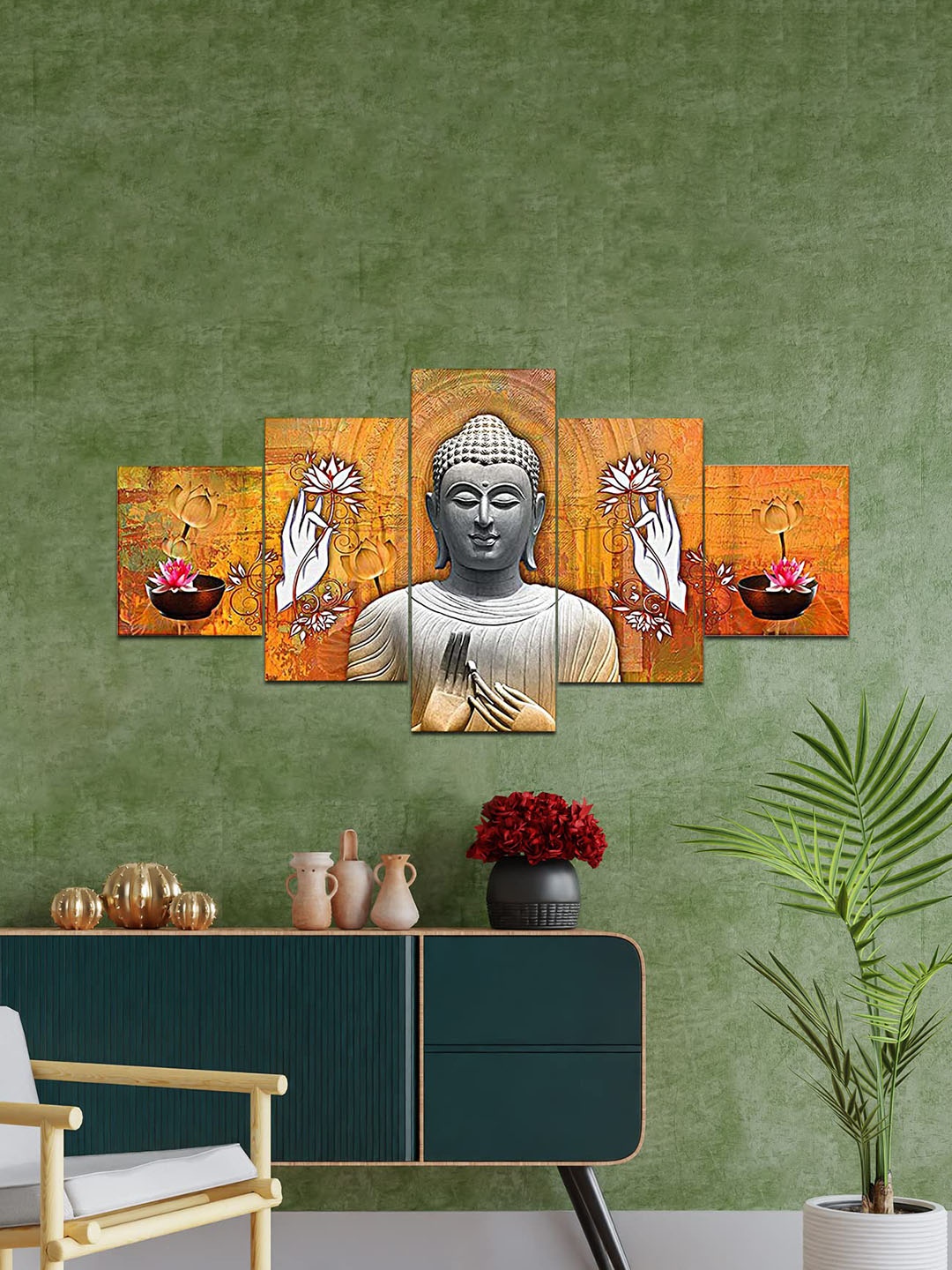 

Perpetual Set Of 5 Orange Buddha Wall Paintings