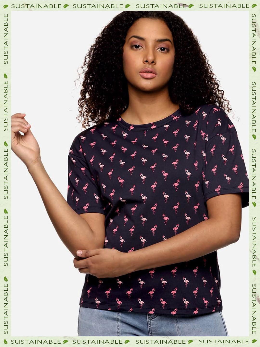 

HERE&NOW Conversational Printed Drop-Shoulder Sleeves T-shirt, Blue