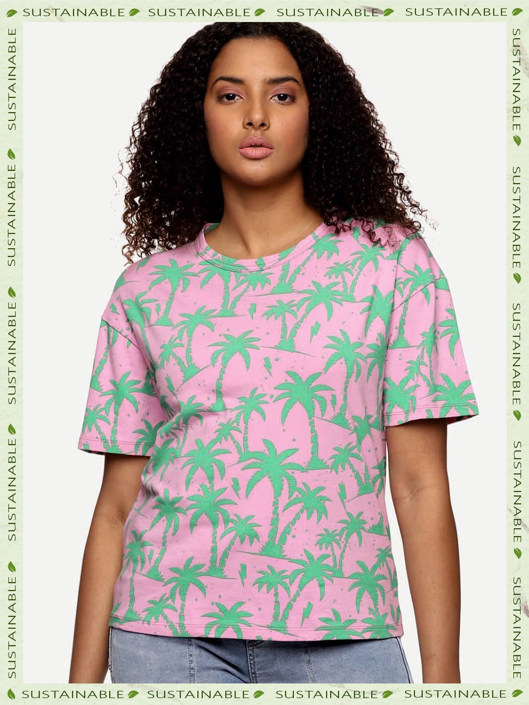 

HERE&NOW Tropical Printed Organic Cotton T-shirt, Pink
